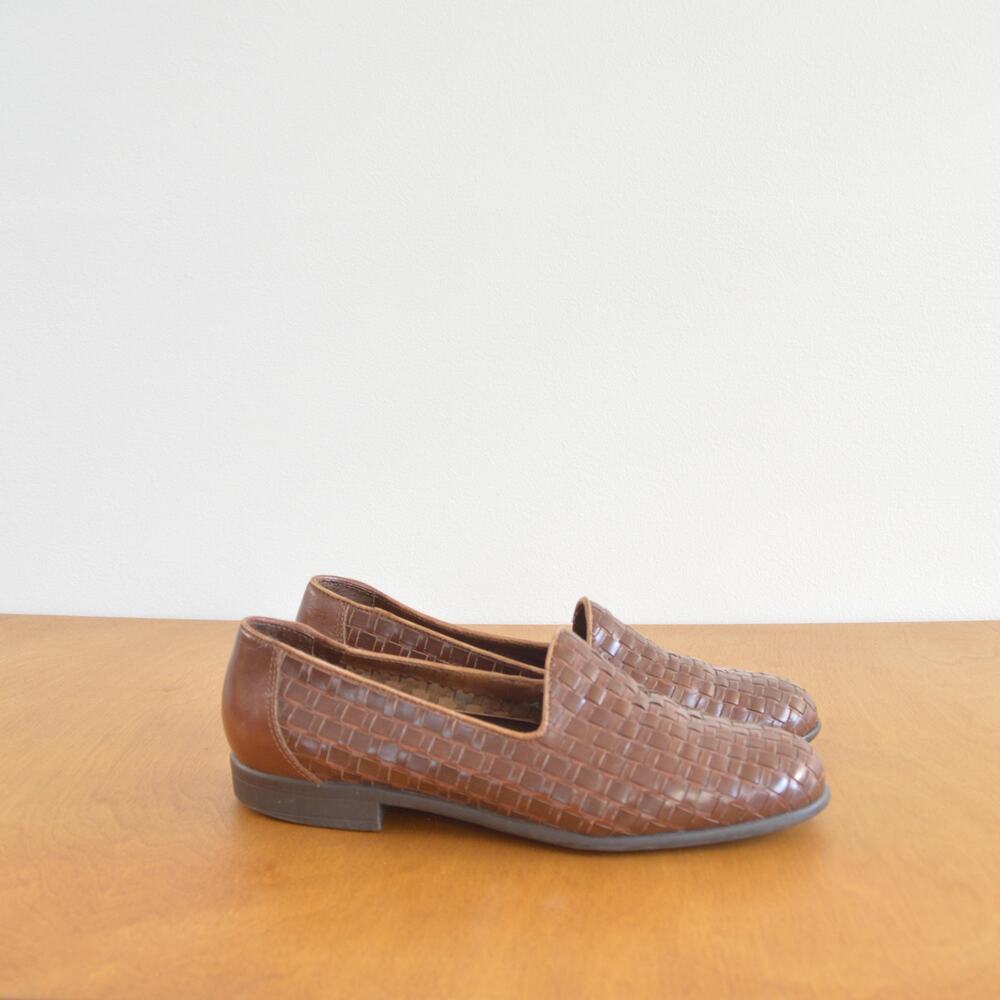woven cognac leather loafers